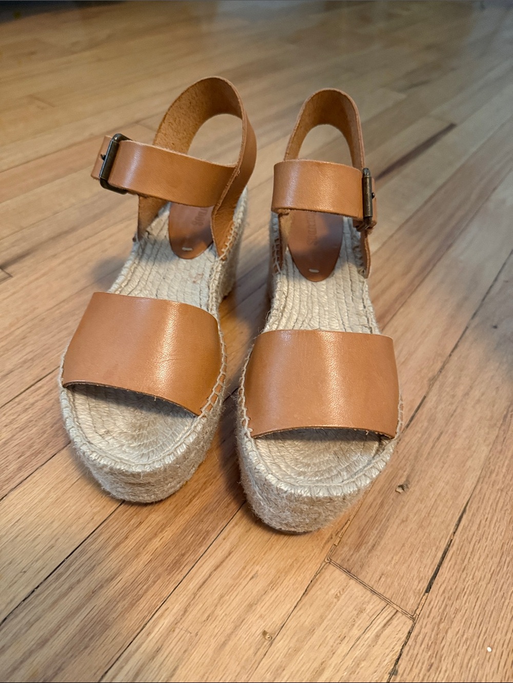Soludos Tan Leather Espadrille Wedge Sandals